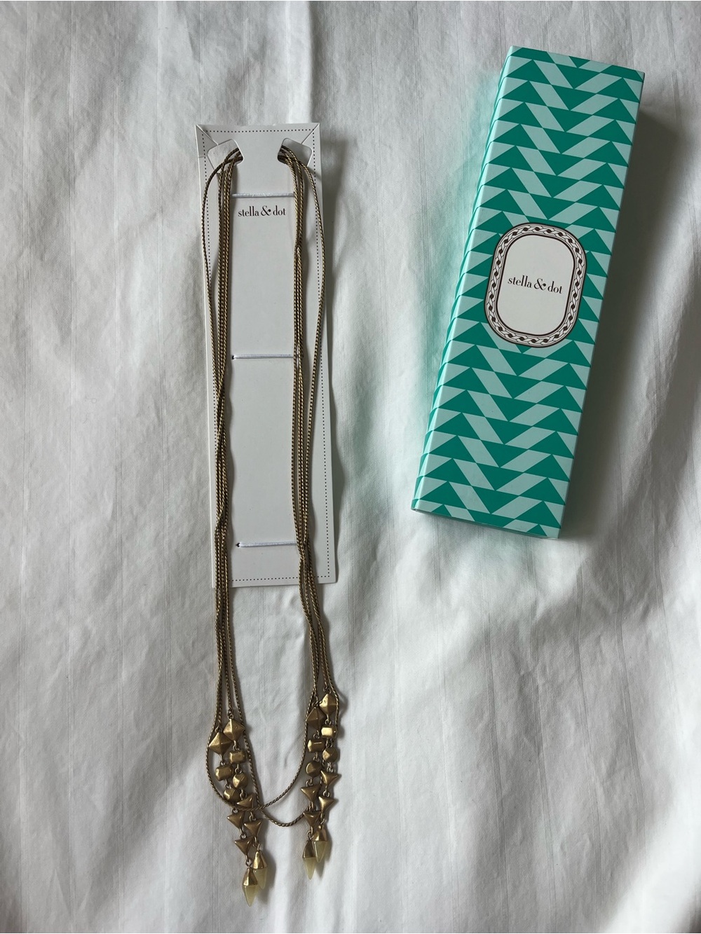 Stella & Dot Gold Layered Pendant Necklace with Geometric Charms